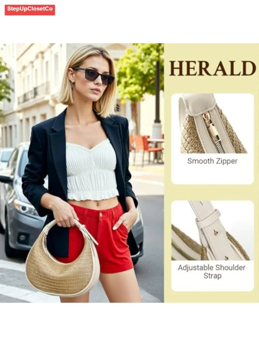 Straw Crescent Hobo Shoulder Bag Women Crossbody Purse Handwoven Summer